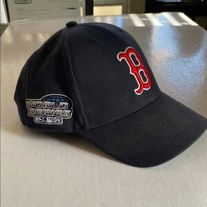 Black Cap with Red 'B' Logo and World Series Patch